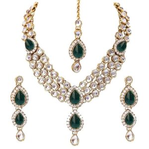 Peora Blue Gold Plated Traditional Kundan Necklace Jewellery Set for Women