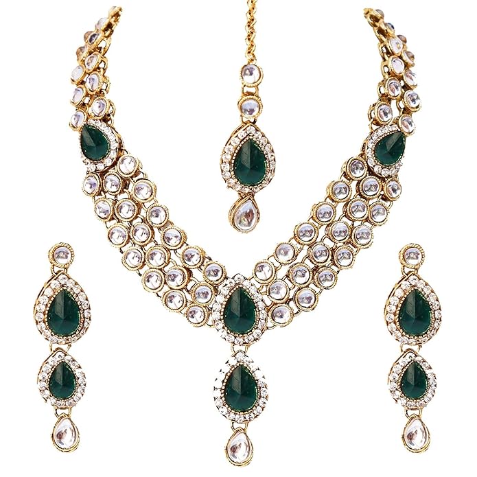 Peora Blue Gold Plated Traditional Kundan Necklace Jewellery Set for Women